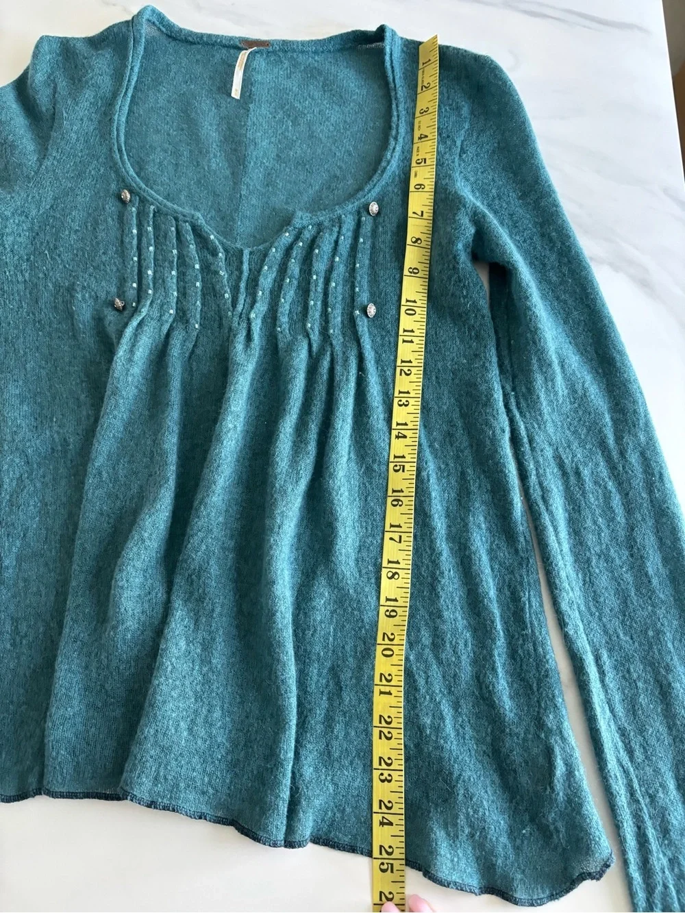 Free People Teal Fuzzy Knit Top Wool & angora blend sz M